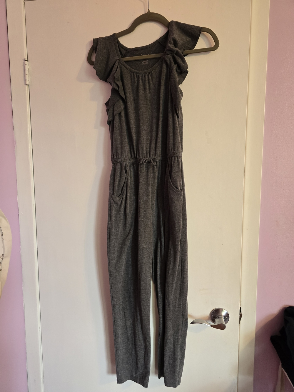 Circo Gray Ruffle-Shoulder Jumpsuit